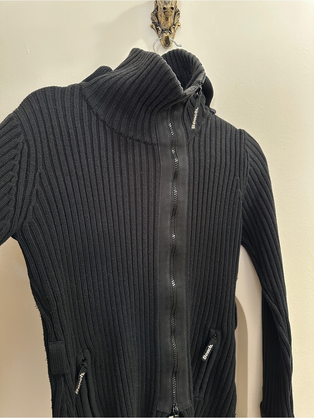 Bench Black Ribbed Zip-Up Bomber Jacket - Picture 8 of 16